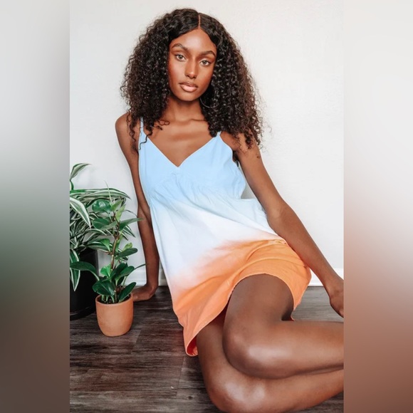 MinkPink Fade Away Blue Multi Dip Dye Babydoll Dress - Picture 4 of 8